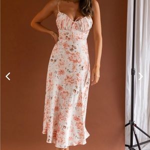 MALIBU GATHERED BUST CAMI STRAP MIDI DRESS FLORAL PINK Here Comes the Sun Sz S